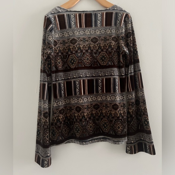 Vintage Y2K Velvet Paisley Bell Sleeve Heart Soul Top Sz S - Picture 3 of 4